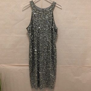 Adrianna Papell silver sequins dress